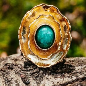 Anel Artesanal Banhado a Ouro com Pedra Natural