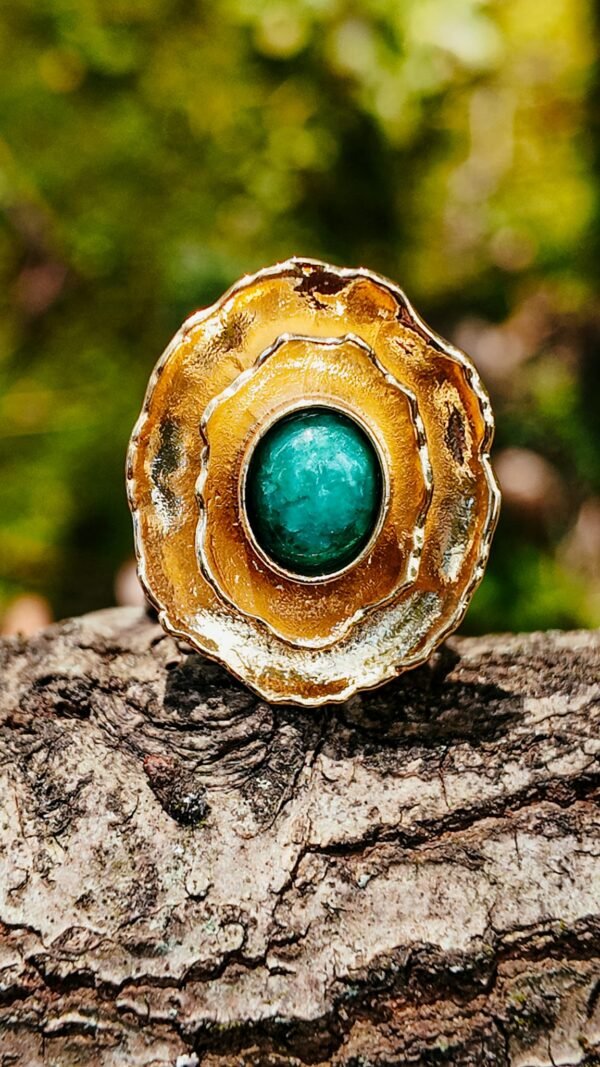 Anel Artesanal Banhado a Ouro com Pedra Natural